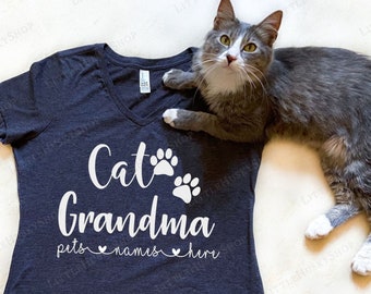 Cat Grandma Shirt With Your Cat Names Fur Grandma Kitty Grandma Grandparents of Pets Customize Fur Grandma Shirt Dog Grandma Soft Etsy