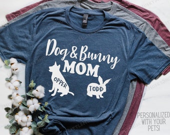 Dog and Bunny Mom Shirt Personalized with YOUR Pet Shapes - Rabbit and Dog Mom - Mother of Rabbits and Dogs - Bunny Mom and Dogs - Custom T