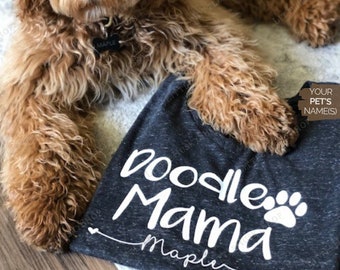 Doodle Mama Shirt with Your Dog's Name and hearts - Cute Custom Golden Doodle Mom Dog Name Shirt - Personalized Gift for Doodle Dog Owner