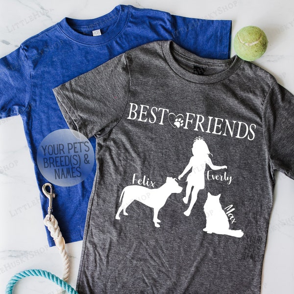 Best Friend Kids Shirt to Dogs or Cats - Cat Sister or Dog Sister Personalized Youth Shirt with Pet Names - Girl and Dog - Fur Sister Shirt