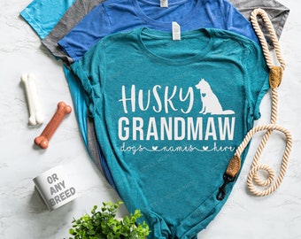 Husky mormor skjorta med ditt husdjurs namn - Personlig hundmormor skjorta - Siberian Husky mormor - Husky Gma - Husky hundmormor mjuk t-shirt