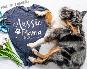 Custom Aussie Mama Shirt - Your Dog's Name here Customize Dog Mom Shirt Australian Shepherd Shirt Tank - Aussie Lover - Aussie Dog Name Tee