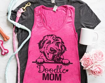 Doodle Mom Peeking Dog Shirt - Doodle Mama Shirt - Golden Doodle Shirt with Puppy Drawing - Goldendoodle Gift Idea - Love Doodles Soft Shirt