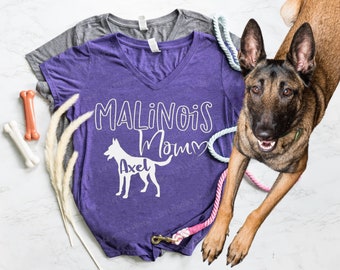 Camicia mamma Malinois personalizzata con il nome del tuo animale domestico - Regalo del proprietario del cane Malinois belga - Camicia malinois del cane da pastore Camicia Malinois personalizzata
