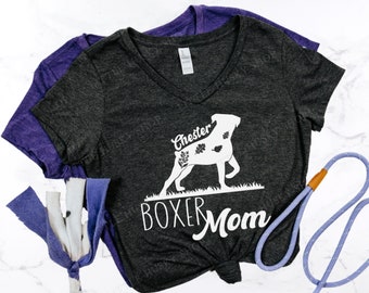 Boxer Mom Shirt with YOUR Dog's Name - Boxer Dog Mom with leaves and grass - Boxer Dog Adventures - Love my Boxer Dog - Personalized Boxer T