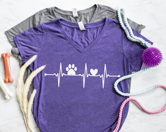 Dog Love Heartbeat Pawprint Shirt Cute Dog Mom Shirt - Dog Lover - Dog Mom - Cute Dog Shirt - Dog Mom Shirt - Pawprint Shirt - Vet Shirt