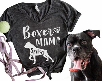 Boxer Mama Shirt with Dog's Name inside the Dog - Boxer Mom Custom Tee - Unique Boxer Dog Shirt - Boxer Dog Name T Shirt or Tank - Gift idea