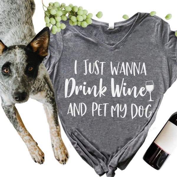 I Just Want to Drink Wine & Pet My Pitbull Dog Shirt