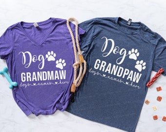 Dog Grandmaw Dog Grandpaw Matching Shirts with Your Dogs Name - Customized Dog Grandma Dog Grandpa Shirts - Gift idea for Dog Grandparents