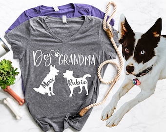 Personalized Dog Grandma Shirt with Your Pets Names and Breeds - Customized Dog Gma Pet Name Shirt - Your Breed Shirt - Gift for Dog Granny
