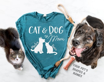 Personalized Cat and Dog Mom Shirt with Your Breed - Mom of Cats and Dogs - Customized Cat and Dog Shirt - Pet Owner Shirt - Custom Pet Name