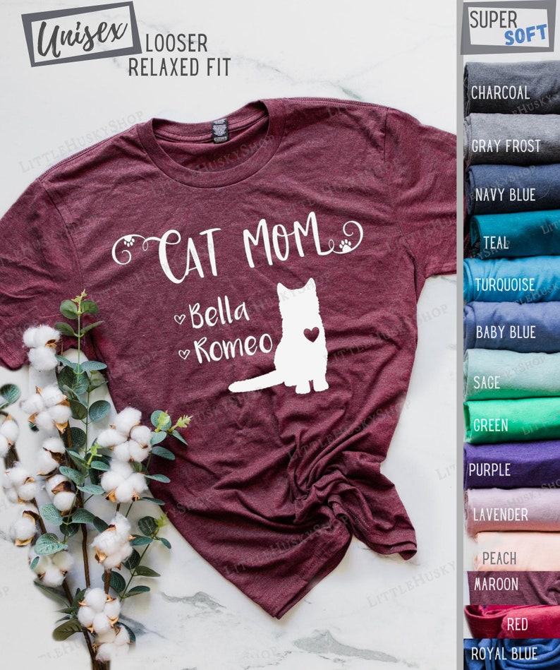Custom Cat Mom Shirt With Cat Names Pet Name Customize Shirt Etsy