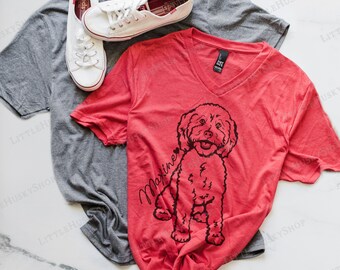 Golden Doodle Dog Drawing Shirt Personalized with YOUR Dog's Name - Doodle Name Shirt - Custom Doodle Mom Shirt with Hand Drawn Puppy Soft T