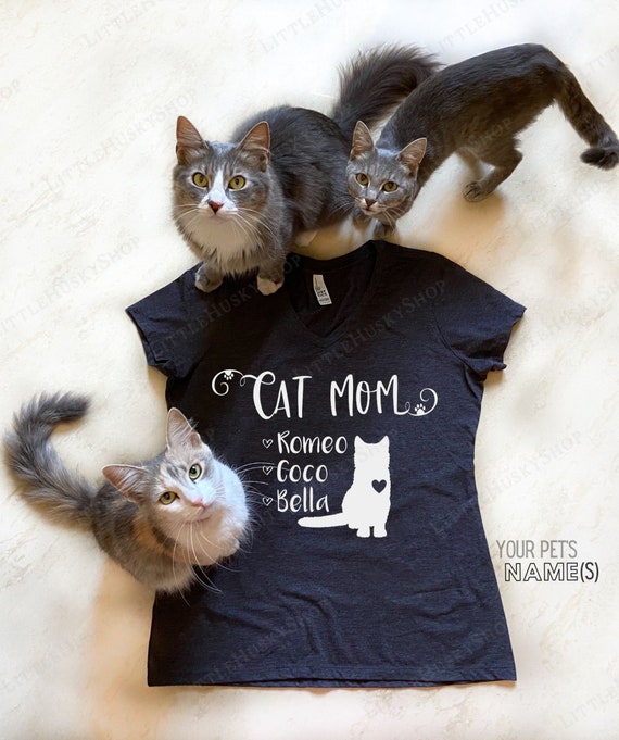 Custom Cat Mom Shirt With Cat Names Pet Name Customize Shirt Etsy