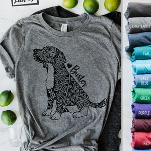 Dog Mandala Drawing Shirt with YOUR Dog's Name Lab Dog Drawing on a Shirt Labrador with Busy Design Mandala Dog Mom T Shirt Gift Idea image 4