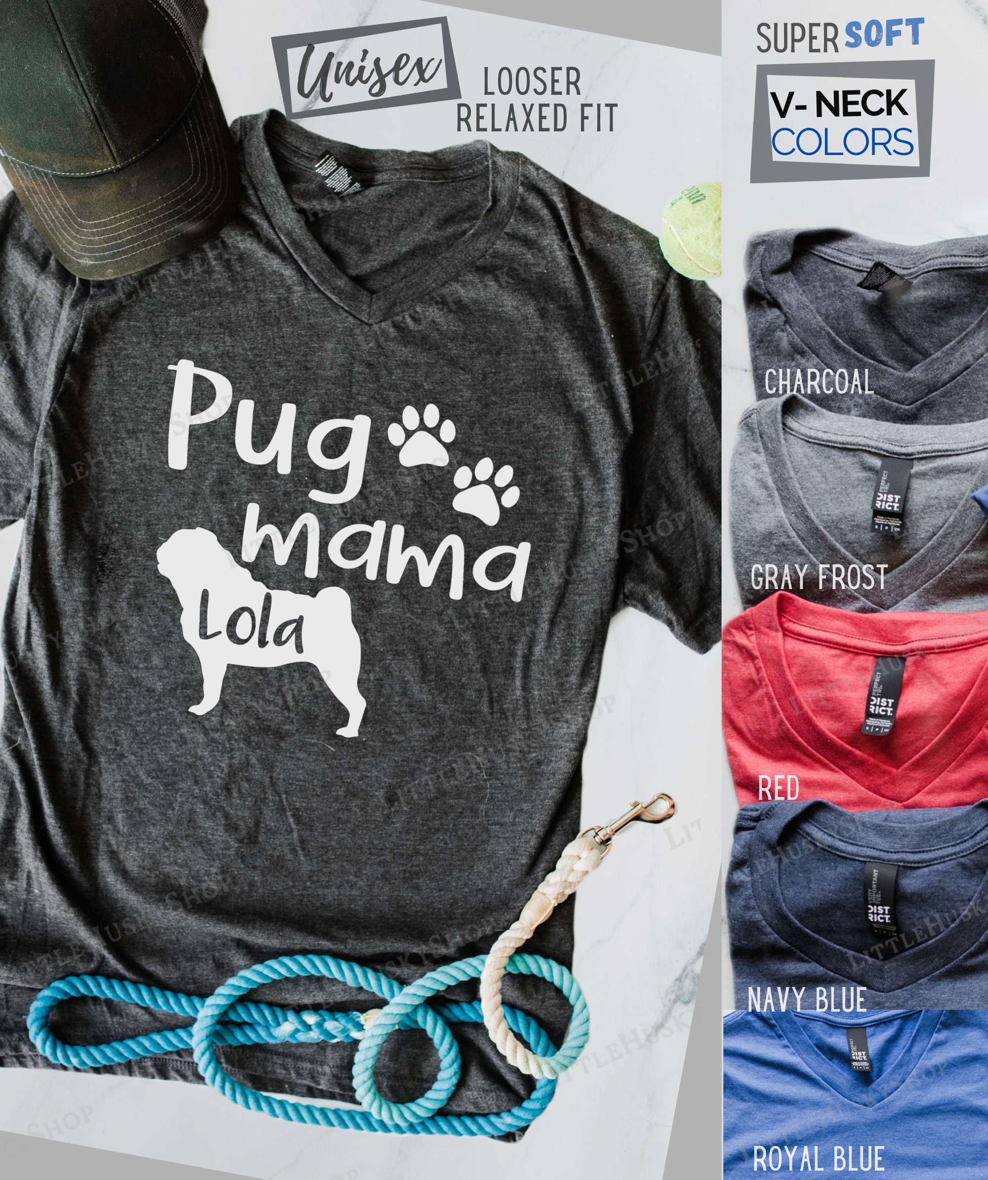 Pug Mama Customized Dog Name Shirt - Your Pugs Name Inside the Dog - OR ...