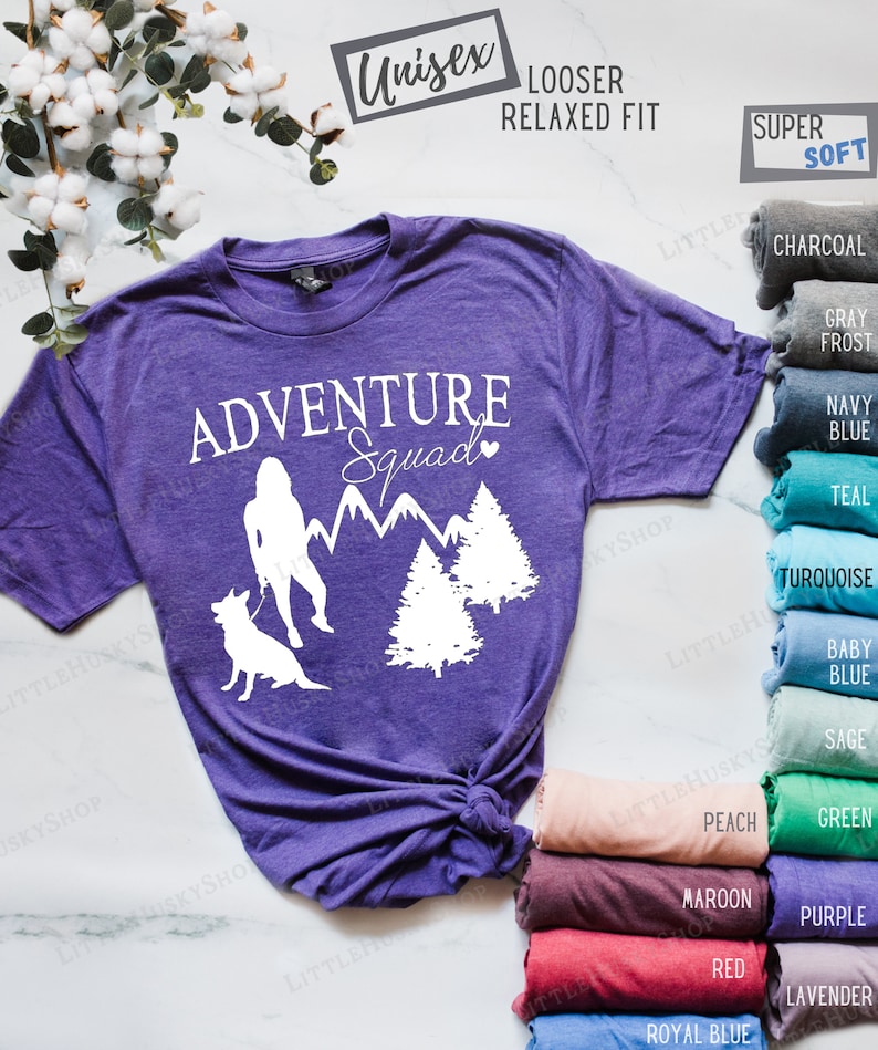 Adventure Squad Dog Shirt Personalized with YOUR Pet/'s Breed Shape Adventures with My Dogs Hiking with Dogs Dog Hiking Custom T Shirt