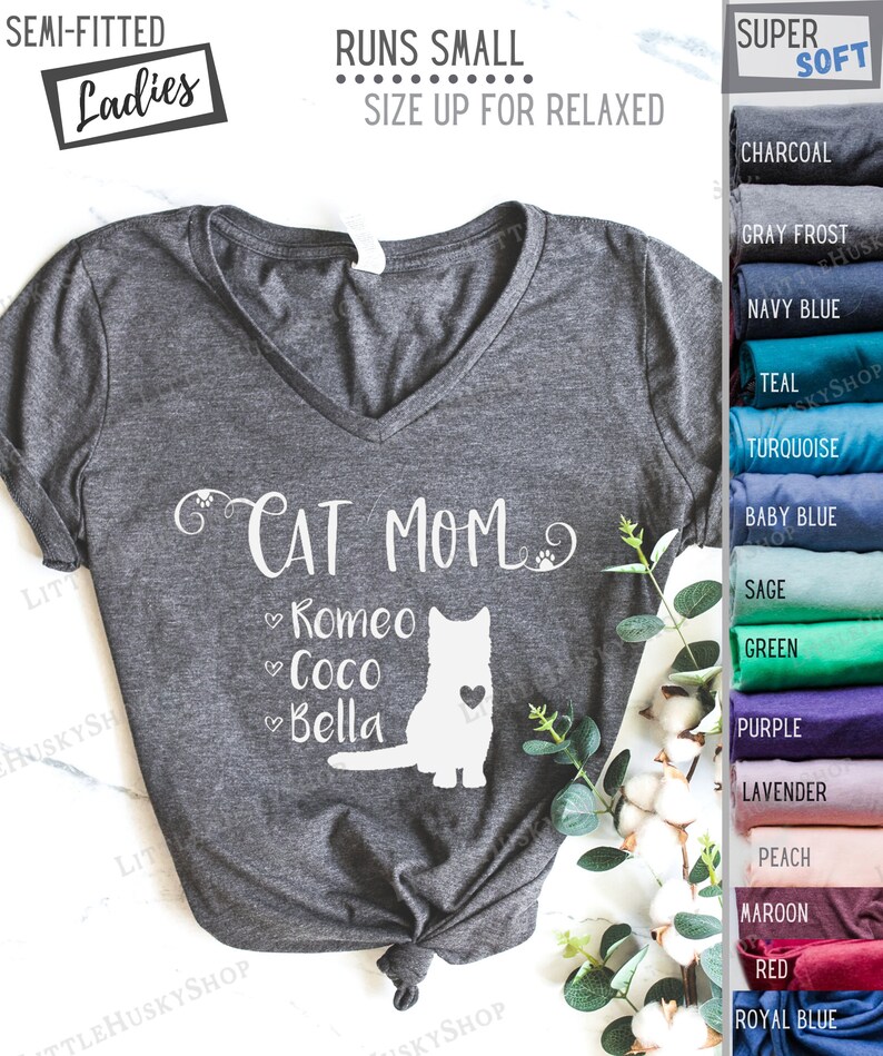 Custom Cat Mom Shirt With Cat Names Pet Name Customize Shirt Etsy