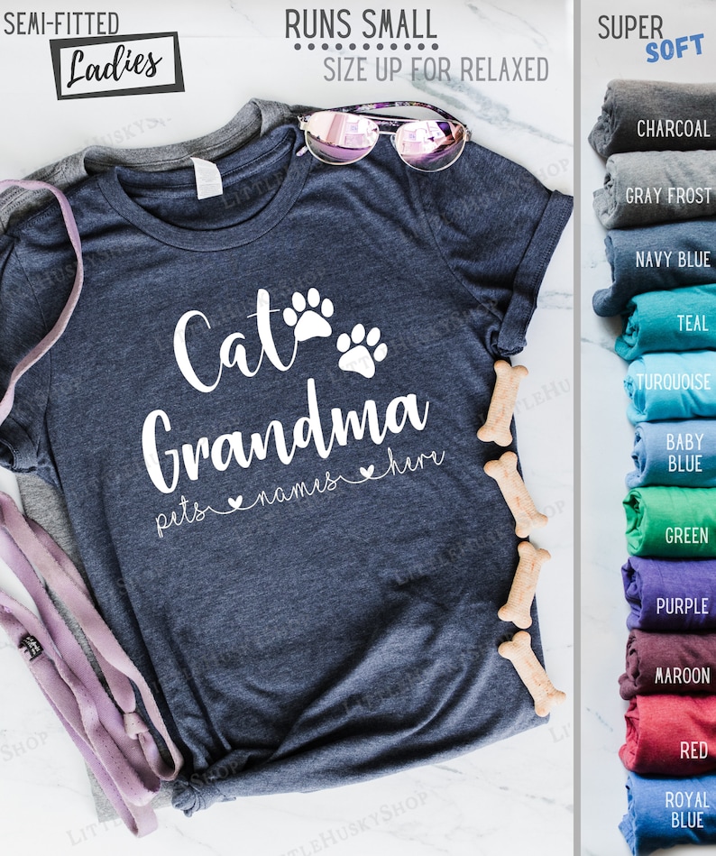 Cat Grandma Shirt With Your Cat Names Fur Grandma Kitty Etsy