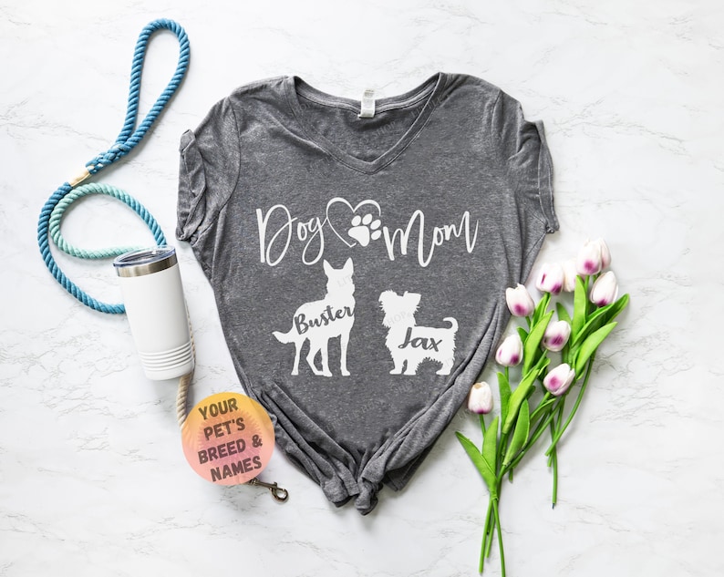 Personalized Dog Mom Shirt with Your Pets Names and Breeds - Customized Dog Mom Pet Name Shirt - Your Breed - Gift for Dog Mom - Love Dogs 