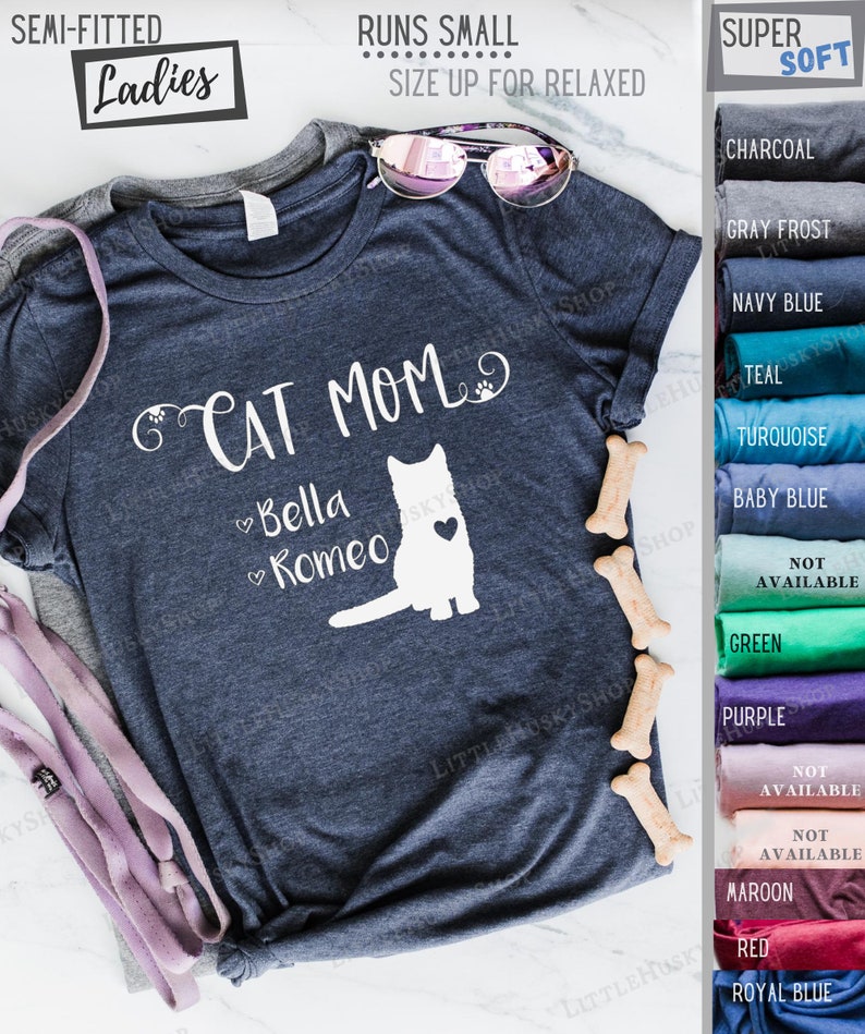 Custom Cat Mom Shirt With Cat Names Pet Name Customize Shirt Etsy