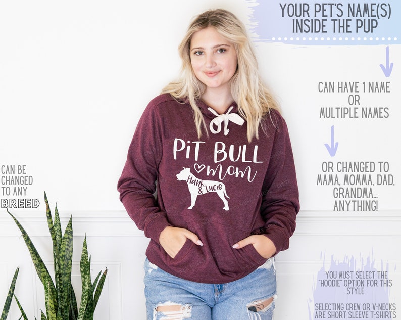Pit Bull Mom Hoodie with Your Dog's Name Personalized Pitbull Mom T Shirt or Hoodie Pitbull Sweatshirt Pittie Hoodie Pittie Mama image 2