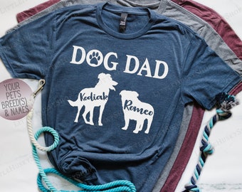 Personalized Dog Dad Shirt with YOUR Pet's Breeds and Dog's Names - Dog Name Dad Shirt - Custom Dog Dad Gift - Dog Name Shirt for Dog Daddy