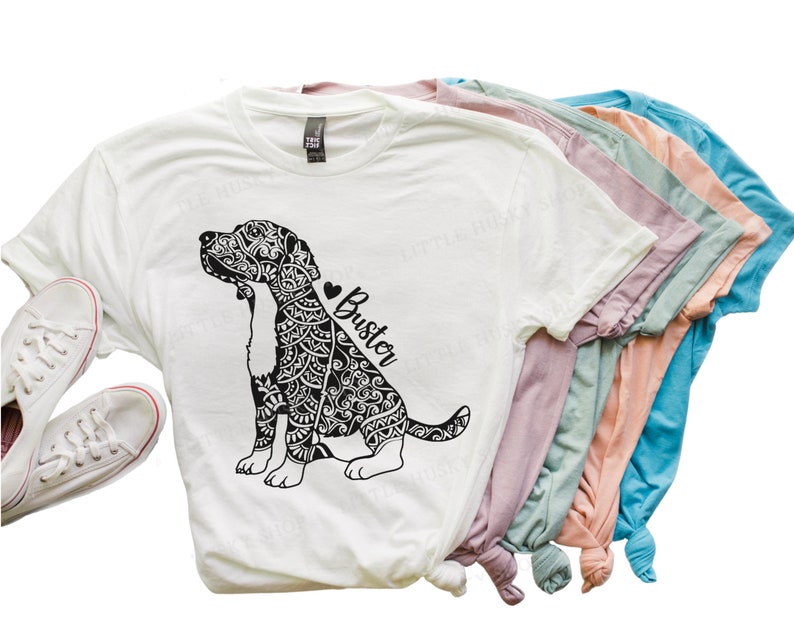 Dog Mandala Drawing Shirt with YOUR Dog's Name Lab Dog Drawing on a Shirt Labrador with Busy Design Mandala Dog Mom T Shirt Gift Idea image 1