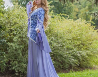 Robe elfique faite main : soie et coton lilas