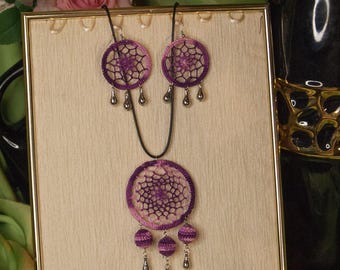 Parure de bijoux attrape-rêves au crochet, collier fait main et boucles d'oreilles