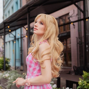 Cosplay Handmade Wig Blonde 60cm with pink hair clip