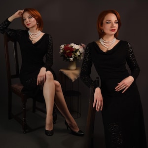 Handmade Lace Black Evening Dress