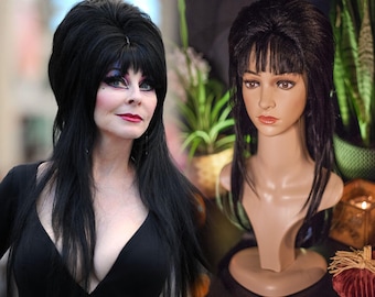 Perruque cosplay Elvira : maîtresse des ténèbres fabriquée sur commande. Perruque faite main