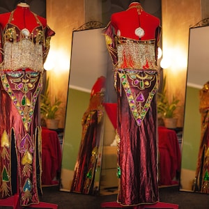 Handmade Belly Dance Costume: Sequined Oriental Dance Suit, Size L