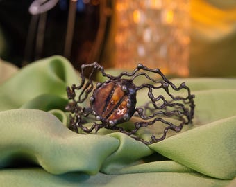 Bracelet artistique en acier avec céramique faite main, bijoux tendance pour scène et séance photo