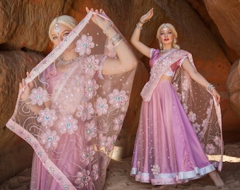 ボリウッドダンス衣装/カスタムメイド/二重レイヤーアナルカリ/インド