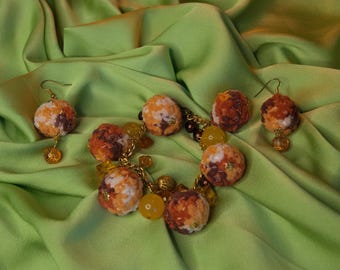 Parure de bijoux en tricot, bracelet et boucles d'oreilles, bijoux en fibre faits main