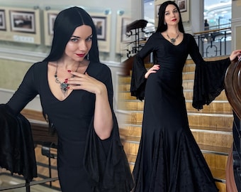 Déguisement de Morticia Addams cosplay Halloween robe noire