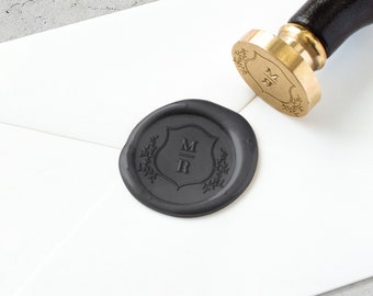 Monogram Crest Custom Wax Seal Stamp, Personalized Wax Seals for Wedding Invitations, Custom Logo Wax Stamp, Floral Crest Monogram Wax Seal