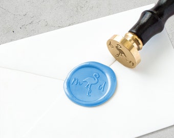 Flamingo Monogram Tropical Wedding Custom Wax Seal Stamp, Tropical Bird Beach Destination Wax Seals, initials Personalized Wedding Wax Seal,