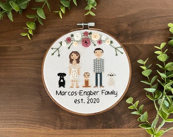 Custom family portrait cross stitch portrait of couple wedding gift for her anniversary gift for wife for husband gift for couple