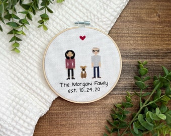 2nd Anniversary Gift for Her, Cotton anniversary gift for wife, custom family portrait for 2 year anniversary