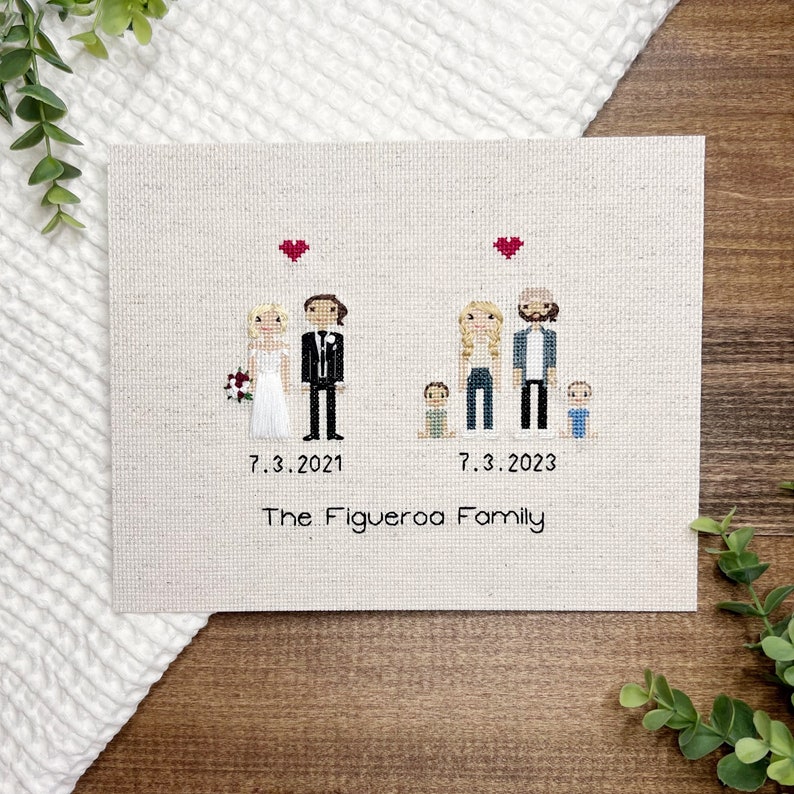 Rush Cross Stitch People Figure Family Portrait Cross Stitch Family Wedding Cotton Linen Anniversary Custom Pixel People Couple Portrait image 6