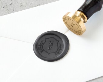 Personalized Monogram Crest with initials Botanic monogram wax seal stamp monogram wax stamp Crest Monogram wedding invitation wax seals