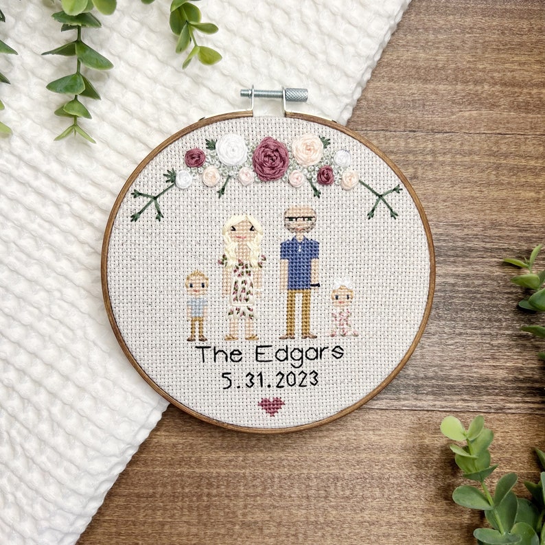 Rush Cross Stitch People Figure Family Portrait Cross Stitch Family Wedding Cotton Linen Anniversary Custom Pixel People Couple Portrait image 5