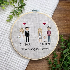 Rush Cross Stitch People Figure Family Portrait Cross Stitch Family Wedding Cotton Linen Anniversary Custom Pixel People Couple Portrait image 7