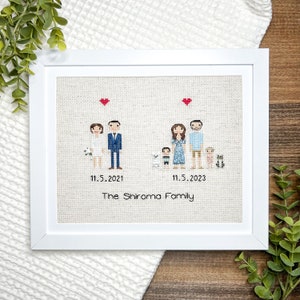Anniversary Gift Cotton Family Portrait Then and Now 2nd Anniversary Gift Wedding Couple Linen Anniversary Present for Her Gift for wife for