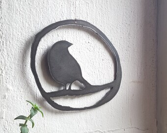 Metal hanging bird on a branch wall decoration mobile plasma cutting