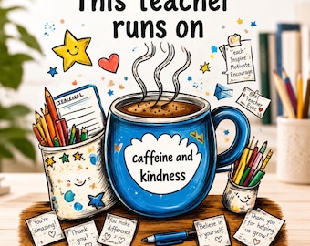 Teacher Mouse Pad: Caffeine and Kindness, School Supplies Desk Accessory