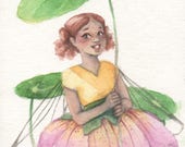 An Umbrella For Ana - Fantasy Art - Flower Fairy - Fairy Art - Miniature Watercolor Painting - Paintings for Children - Kids - Little Girl